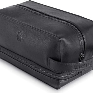 MAKE LIFE EXCLUSIVE Men's Leather Toiletry Bag, Travel Dopp Kit, Shave Kit